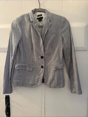 J. Crew Navy & White Striped Cotton Blazer